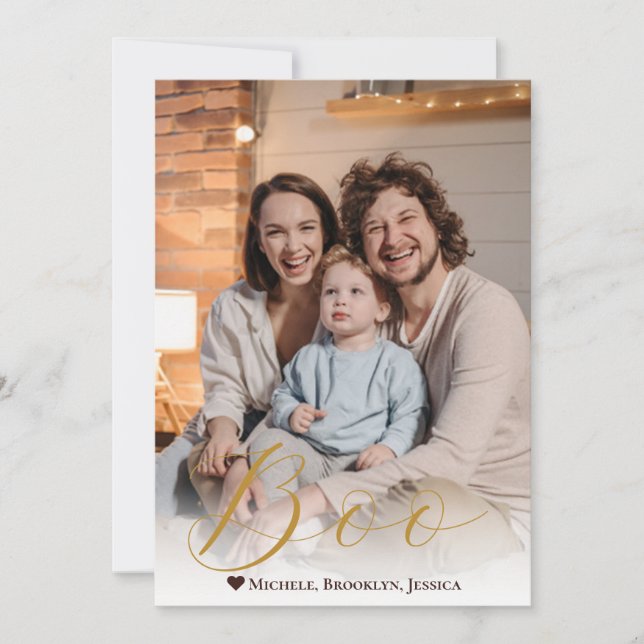 Spooky Hand-Lettered Boo Happy Halloween Photo Holiday Card (Front)