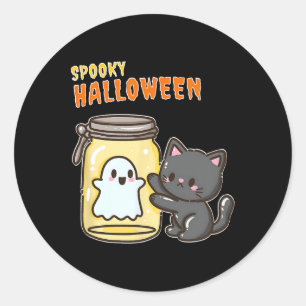 Spooky Happy Halloween Cat Classic Round Sticker