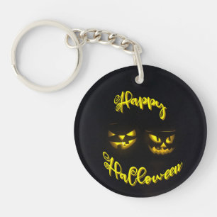 Spooky Happy Halloween eerie yellow pumpkins  Key Ring