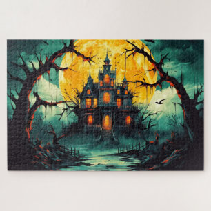 Spooky Happy Halloween Haunted House Jigsaw Puzzle