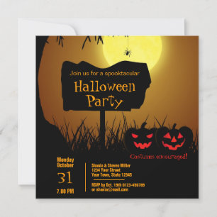 Spooky Happy Halloween Jack O Lantern Pumpkins Invitation