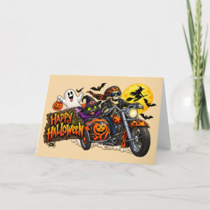 Spooky Happy Halloween Motorcycle Skeleton Biker Card