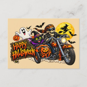 Spooky Happy Halloween Motorcycle Skeleton Biker Enclosure Card