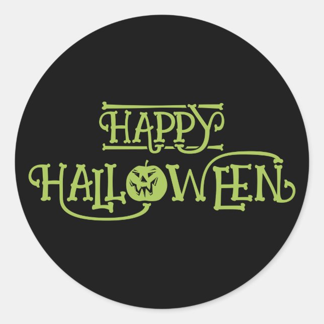 Spooky Happy Halloween Party | Green & Black Fun  Classic Round Sticker (Front)