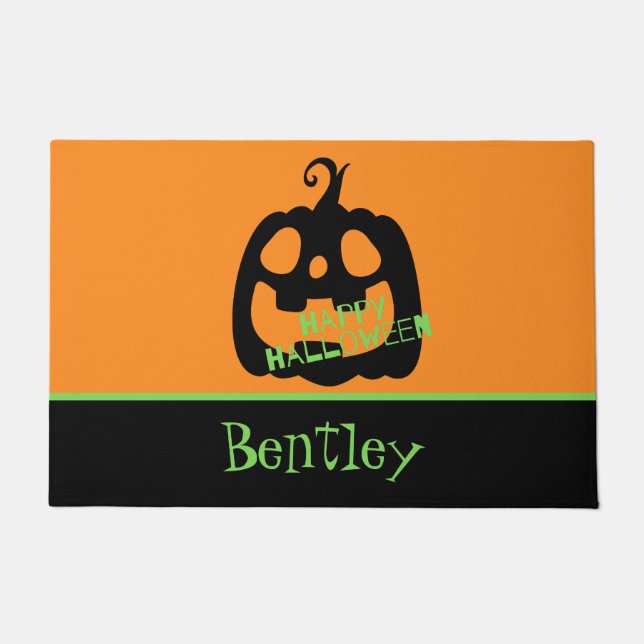 Spooky Happy Halloween Pumpkin Doormat (Front)