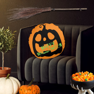 Spooky Happy Halloween Pumpkin Round Pillow