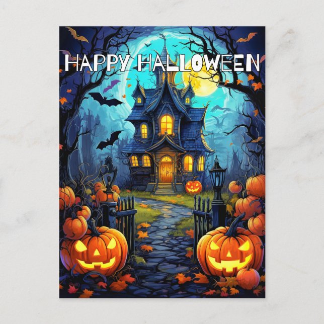 Spooky Happy Halloween Pumpkins Postcard (Front)