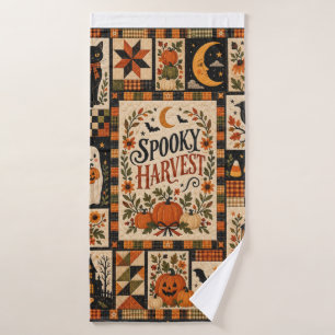 Spooky Harvest Vintage Halloween Patchwork Bath Towel