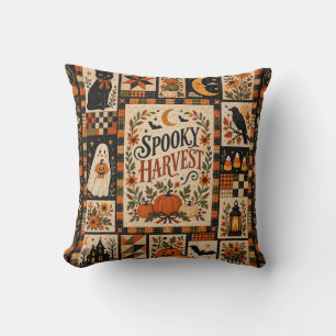 Spooky Harvest Vintage Halloween Patchwork Cushion