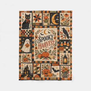 Spooky Harvest Vintage Halloween Patchwork Fleece Blanket