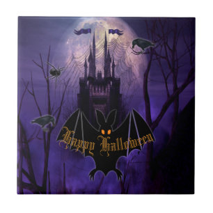 Spooky Haunted Castle Halloween Ceramic Tile