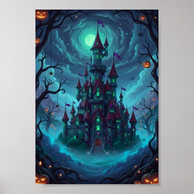 Spooky Haunted Castle Halloween Fantasy Poster (Front)