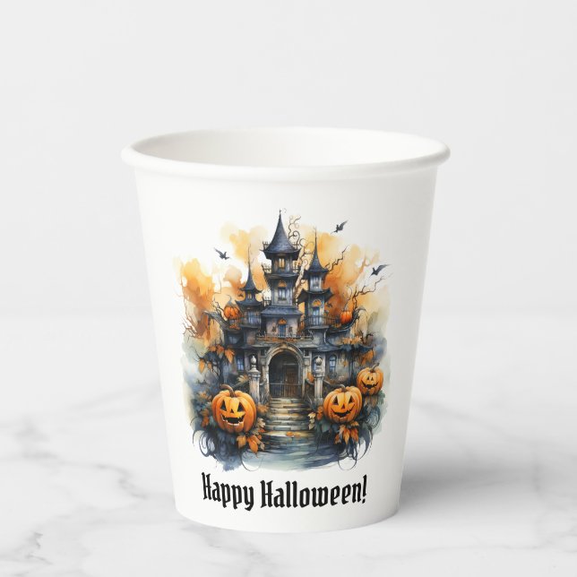 Spooky Haunted Castle Halloween Paper Cup (Front)