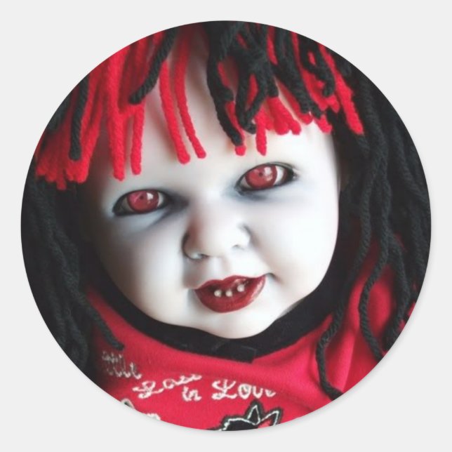 Spooky Haunted Doll Classic Round Sticker (Front)