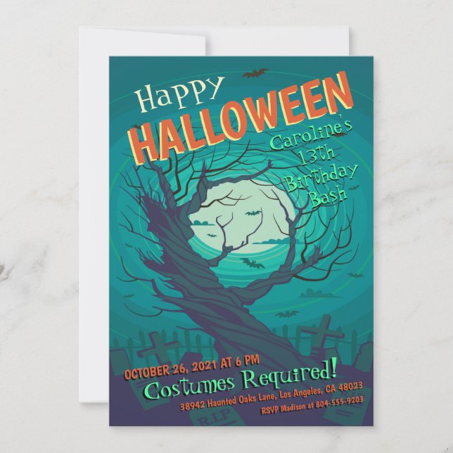 Spooky Haunted Forest Halloween Birthday Invitation (Front)
