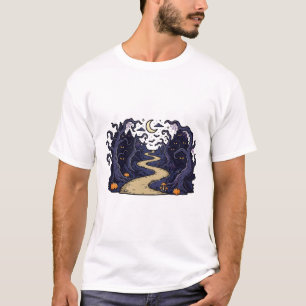 Spooky Haunted Forest Path Moonlight Art T-Shirt