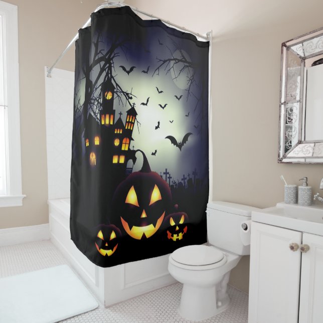 Spooky Haunted Halloween Night Shower Curtain (In Situ)