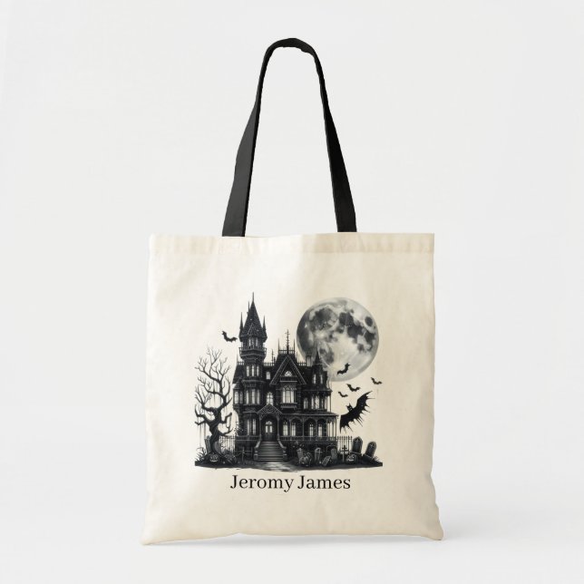Spooky Haunted House add name trick treat  Tote Bag (Front)