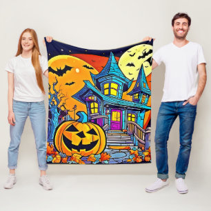 Spooky Haunted House Artwork Fleece Blanket