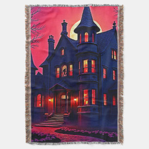Spooky Haunted House at Dusk Design Throw Blanket