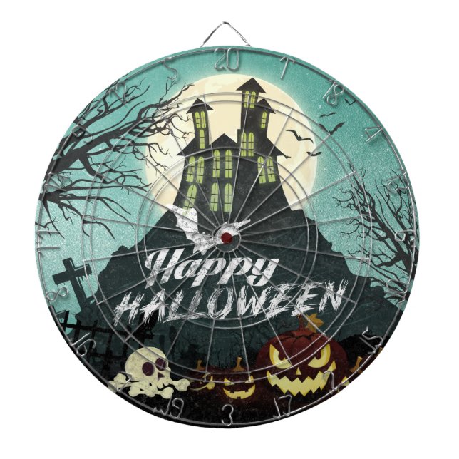 Spooky Haunted House Costume Night Sky Halloween Dartboard (Front)