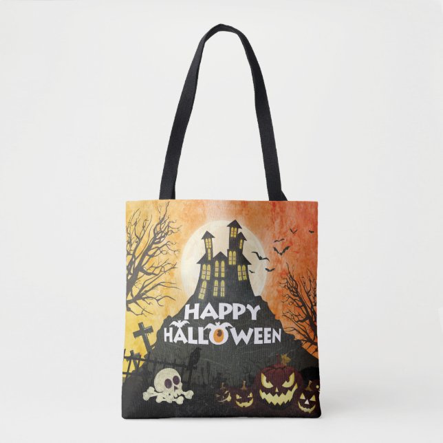 Spooky Haunted House Costume Night Sky Halloween Tote Bag (Front)