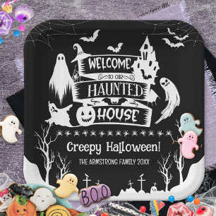 Spooky Haunted House Family Halloween Party Paper Plate