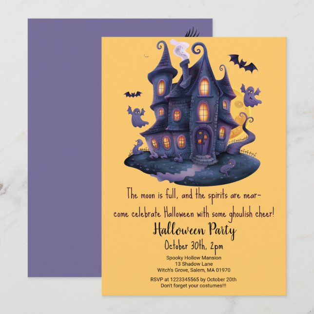 Spooky Haunted House Ghosts Bats Halloween Party  Invitation (Front/Back)