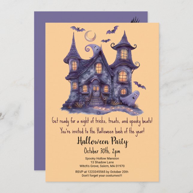 Spooky Haunted House Ghosts Bats Halloween Party  Invitation (Front/Back)