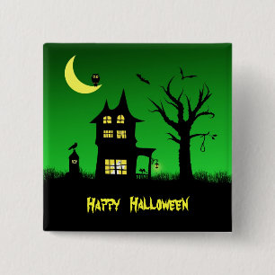 Spooky Haunted House Halloween 15 Cm Square Badge
