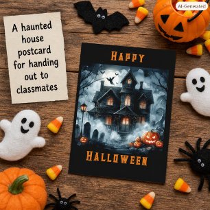 Spooky Haunted House Halloween AI Postcard