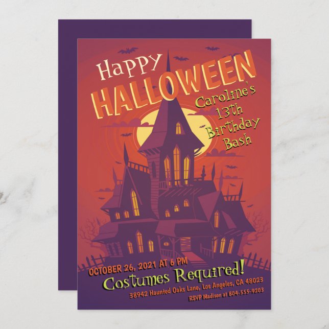 Spooky Haunted House Halloween Birthday Invitation (Front/Back)