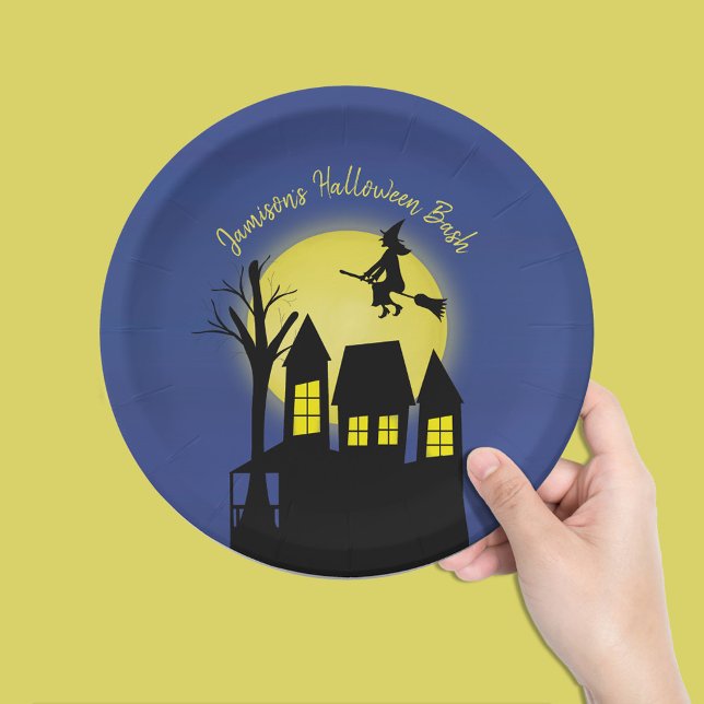 Spooky Haunted House Halloween Custom Paper Plate (halloween haunted house paper plate.)