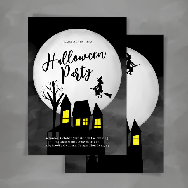 Spooky Haunted House Halloween Custom Party Invitation (Spooky Halloween Party Invitation Template)