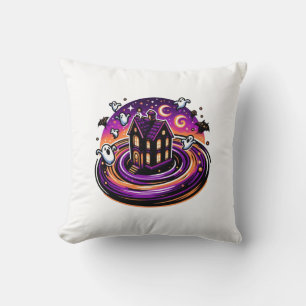 Spooky Haunted House Halloween Cute Ghosts & Bats Cushion