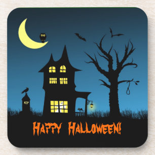 Spooky Haunted House Halloween Decorative Coaster