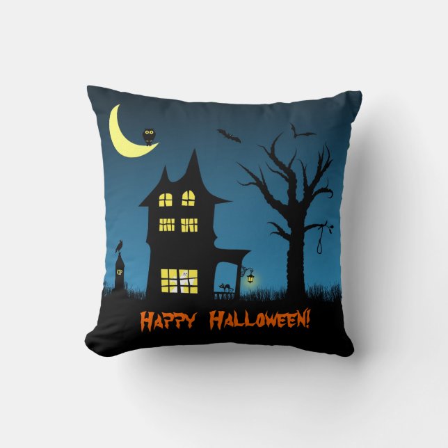 Spooky Haunted House Halloween Decorative Cushion (Front)