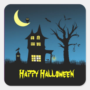 Spooky Haunted House Halloween Decorative Square Sticker