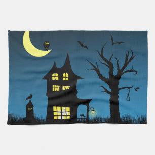 Spooky Haunted House Halloween Decorative Tea Towel