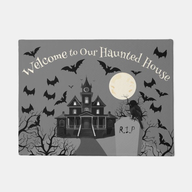 Spooky Haunted House Halloween Doormat (Front)