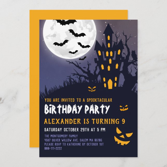 Spooky Haunted House Halloween Kids Birthday Party Invitation (Front/Back)