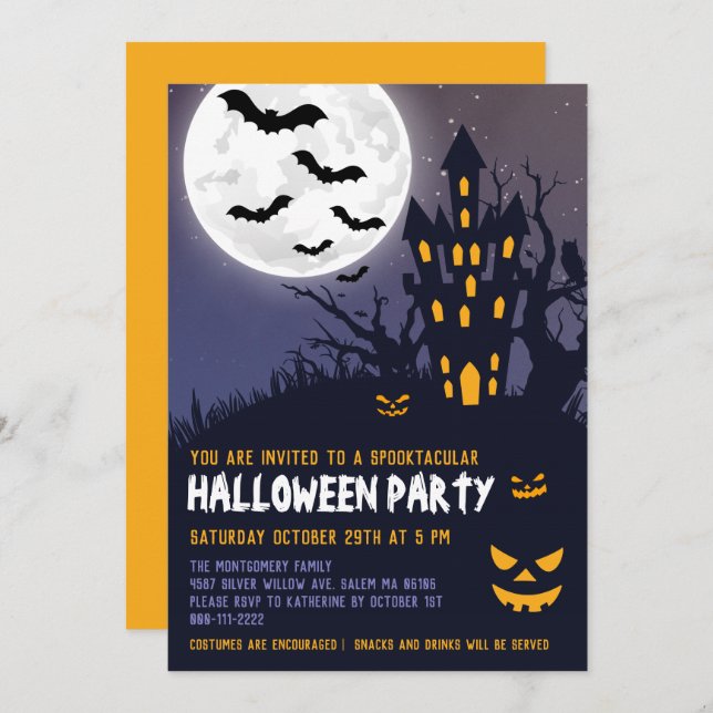 Spooky Haunted House Halloween Kids Costume Party Invitation (Front/Back)