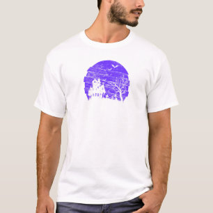 Spooky Haunted House Halloween Moon Dead Tree Bats T-Shirt