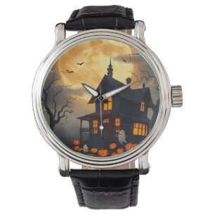 Spooky Haunted House Halloween Night Design Watch