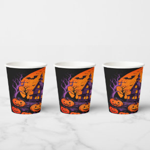 Spooky Haunted House Halloween Paper Cups