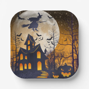 Spooky Haunted House Halloween Paper Plate