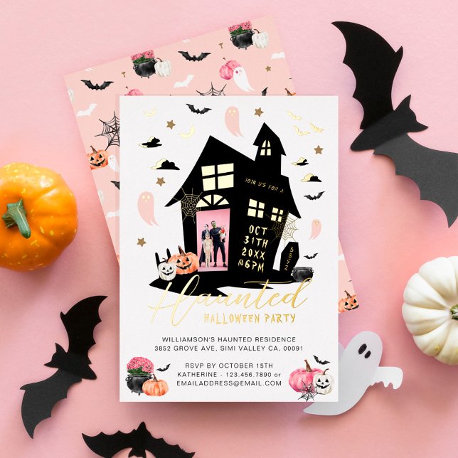 Spooky Haunted House Halloween Party Custom Photo  (Spooky Haunted House Halloween Party Custom Photo Foil Invitation)