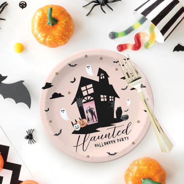 Spooky Haunted House Halloween Party Custom Photo  Paper Plate (Spooky Haunted House Halloween Party Custom Photo Paper Plates)