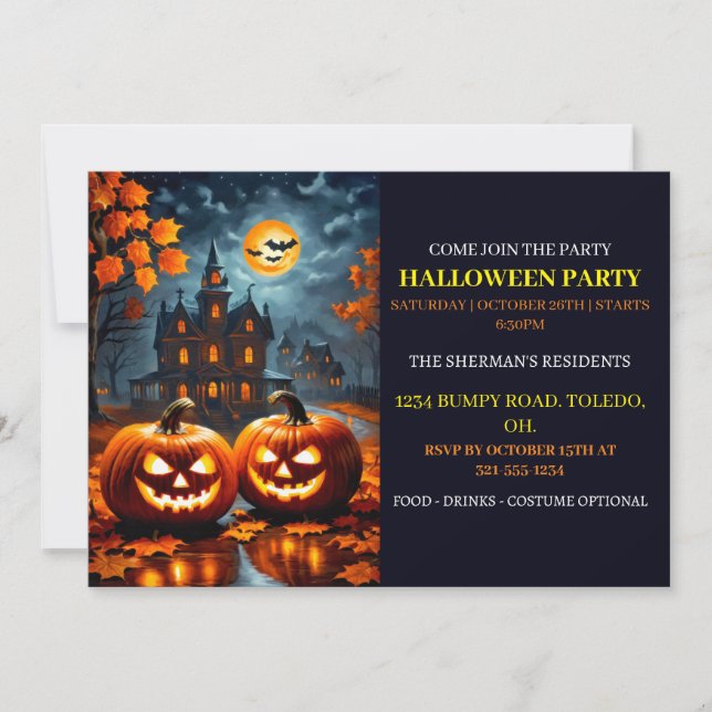 Spooky Haunted House Halloween Party Invitations (Front)