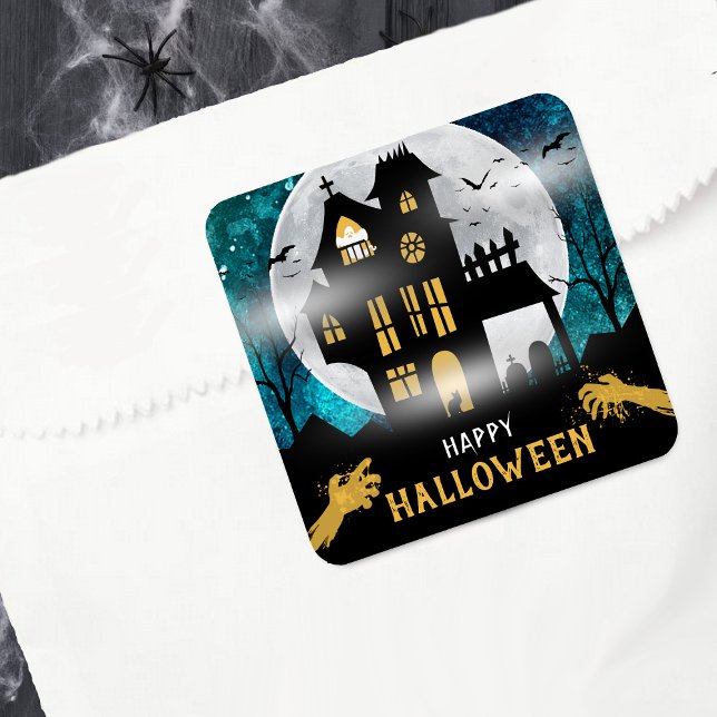 Spooky Haunted House Halloween Party Square Sticker (Creator Uploaded)